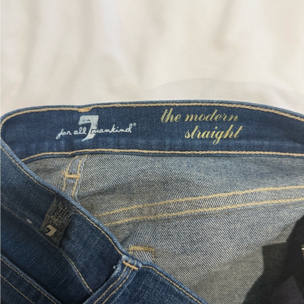 Vintage 7 For All Mankind Distressed Indigo Straight Jeans - Picture 3 of 4
